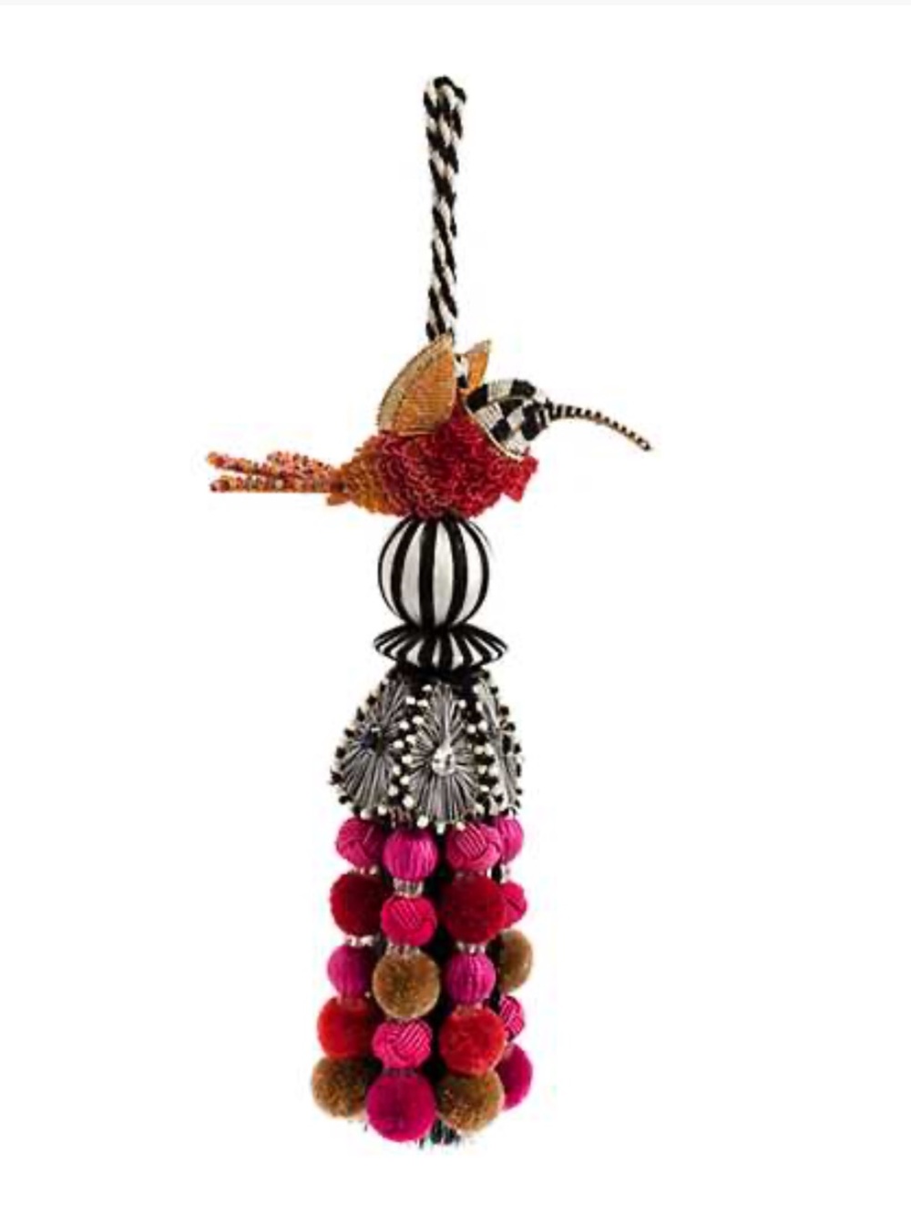 MacKenzie-Childs Pink, Brown & Black Hummingbird Tassel Ornament